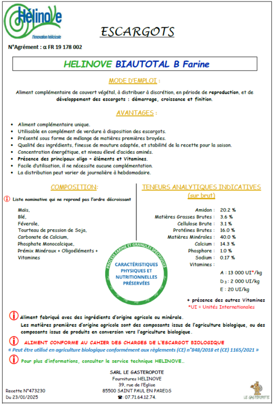 HELINOVE BIAUTOTAL B farine sacs 25 kg – Image 3